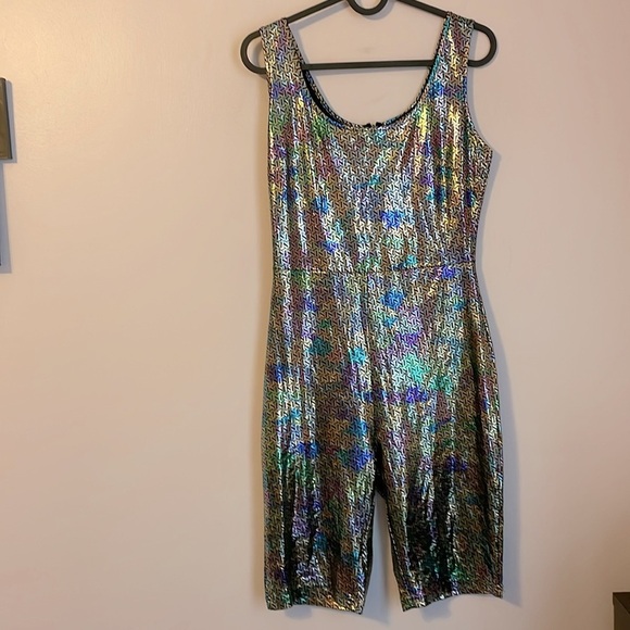 Banjul Iridescent Holographic Geometric Design Romper Size S - Picture 1 of 16